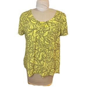 Kasper Women’s Bright Green Top Geometric Pattern Sz. 14 Wide Pleats